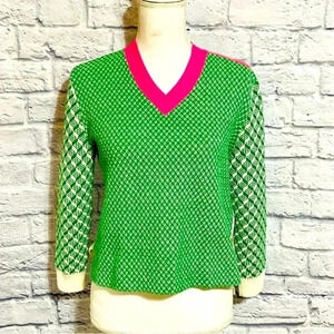 SONIA by Sonia Rykiel Small Argyle Print In Green And Pink Collar Sweater